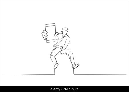 Dessin d'un gros plan de smartphone avec écran vide en saut. Style art sur une seule ligne Illustration de Vecteur