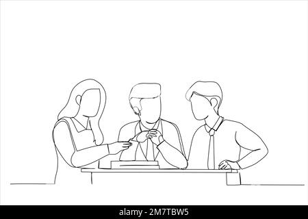 Un dessin animé de gens d'affaires discute de la transaction. Style de dessin au trait continu Illustration de Vecteur