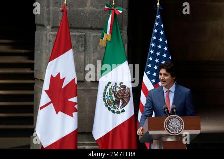 Non exclusif: 10 janvier 2023, Mexico, Mexique: Le premier ministre du Canada, Justin Trudeau, lors de la conférence de presse conjointe à la fin du Banque D'Images