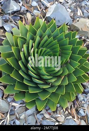 Vue en aquarelle d'un cactus en spirale à angle élevé Banque D'Images