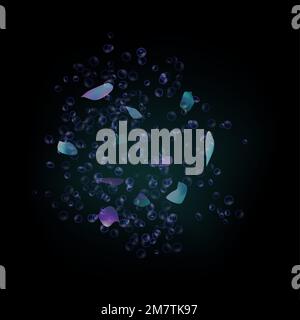 Bulles de savon d'éclatement scénario illustration, réaliste transparent explosion de sphères d'air de couleurs arc-en-ciel avec des reflets et des reflets, isolé sur fond noir Illustration de Vecteur