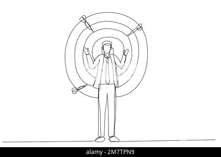 Dessin d'homme d'affaires sur des cibles de tir à l'arc. Style art sur une seule ligne Illustration de Vecteur