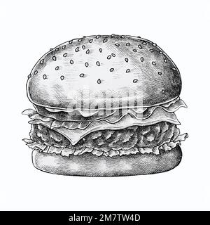 Hamburger au fromage tiré à la main Illustration de Vecteur