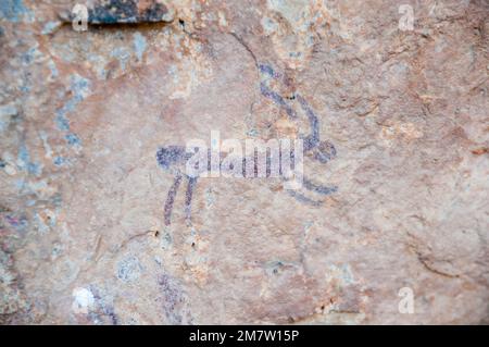 Peintures rupestres d'Abracs de l'Ermita, le plus important complexe d'art rupestre espagnol Levantine de Catalogne, 8000 ans, Ulldecona, Catalogne, Espagne Banque D'Images