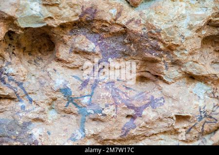 Peintures rupestres d'Abracs de l'Ermita, le plus important complexe d'art rupestre espagnol Levantine de Catalogne, 8000 ans, Ulldecona, Catalogne, Espagne Banque D'Images