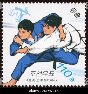 2014 jeu de timbres de la Corée du Nord. Sports. Jujutsu Banque D'Images