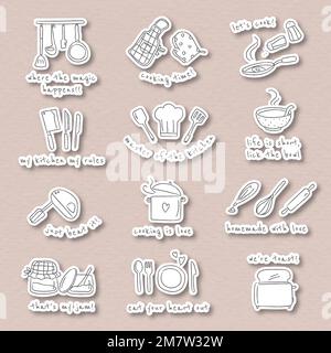 Mignon cuisine ustensiles de cuisine Doodle sticker ensemble vecteur Illustration de Vecteur