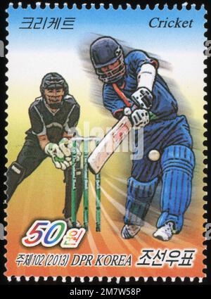 2013 jeu de timbres de la Corée du Nord. Sports. Cricket Banque D'Images