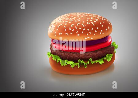 3d illustration du hamburger, un produit de restauration rapide classique Banque D'Images