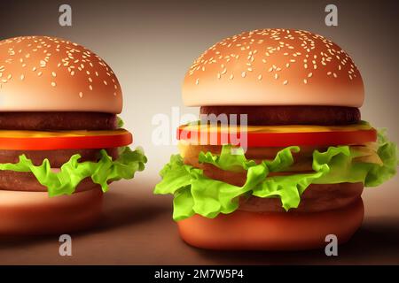 3d illustration du hamburger, un produit de restauration rapide classique Banque D'Images