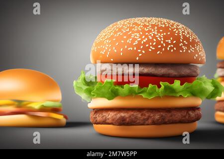 3d illustration du hamburger, un produit de restauration rapide classique Banque D'Images
