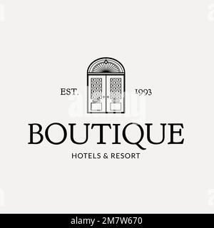 Logo d'hôtel modifiable vecteur d'identité d'entreprise avec hôtels boutique et message de station Illustration de Vecteur