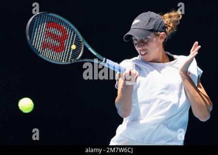 Melbourne, Australie. 11th janvier 2023. Madison Keys s'entraînant sur Rod laver Arena avant l'Open d'Australie de 2023 à Melbourne, en Australie. Sydney Low/Cal Sport Media/Alamy Live News Banque D'Images