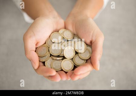 pièces de monnaie dans la main Banque D'Images
