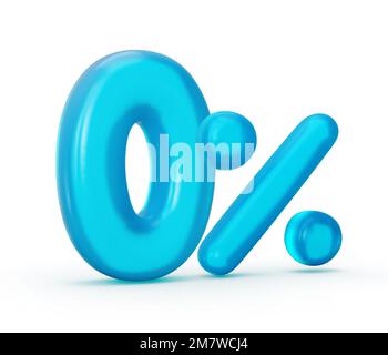 Illustration 3D du chiffre bleu zéro et du signe de pourcentage isolés sur fond blanc Banque D'Images
