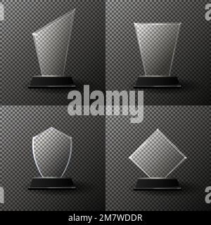 Ensemble de trophées en verre. Collection isolée sur fond transparent.Illustration vectorielle. Illustration de Vecteur