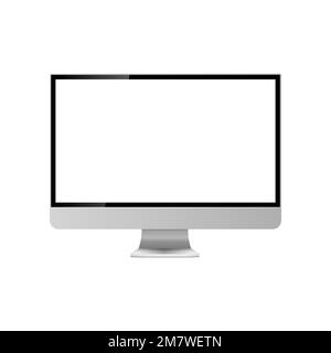 Moniteur d'ordinateur avec écran blanc vierge. Isolé sur fond blanc. Illustration vectorielle réaliste. Copier l'espace. Illustration de Vecteur