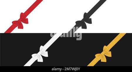 Carte horizontale de qualité supérieure à motif boucles et rubans en satin. Ruban noir, blanc, rouge, or. Illustration vectorielle. SPE 10 Illustration de Vecteur