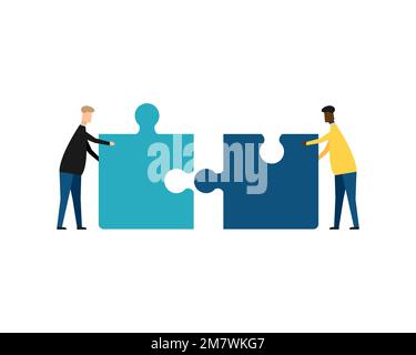 Concept d'entreprise. Métaphore du travail d'équipe. Deux hommes d'affaires qui relient des éléments de puzzle. isolé sur fond blanc. Illustration vectorielle. SPE 10. Illustration de Vecteur