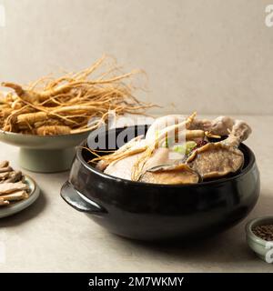 Samgyetang, soupe de poulet au ginseng avec alones Banque D'Images