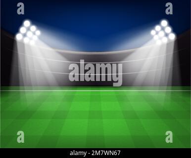 Stade de football avec éclairage, herbe verte et illustration du ciel nocturne Vector. SPE 10. Illustration de Vecteur