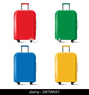 Jeu de valises de voyage avec roues isolées sur fond blanc. Illustration vectorielle. SPE 10. Illustration de Vecteur