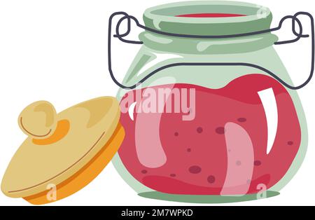 Confiture de framboises ou de fraises dans un bol en verre avec couvercle Illustration de Vecteur