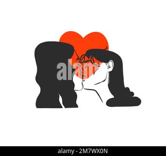 Dessin à la main vecteur résumé illustration graphique Valentines jour design, avec dessin kising couple ligne art, isolé.Love couple kising couple Illustration de Vecteur