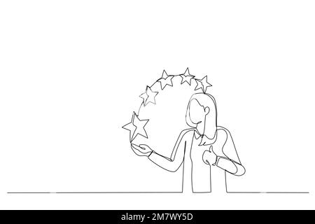 Illustration de femme d'affaires donner un feedback cinq étoiles. Métaphore pour un travail réussi. Un style d'art sur une ligne Illustration de Vecteur