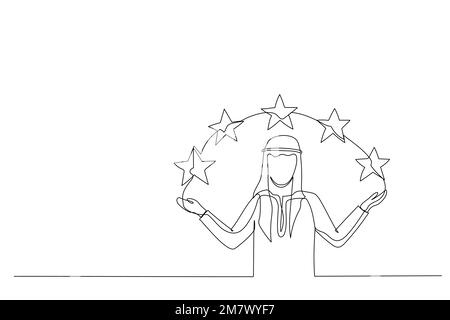 L'illustration de l'homme d'affaires arabe montre les étoiles. Métaphore pour un bon avis du client. Style de dessin au trait continu unique Illustration de Vecteur