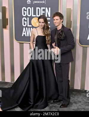 Los Angeles, États-Unis. 10th janvier 2023. Hannah Bagshawe et Eddie Redmayne arrivent aux Golden Globe Awards 80th à l'hôtel Beverly Hilton. Photo: Sarah Stewart crédit: Paul Smith/Alamy Live News Banque D'Images