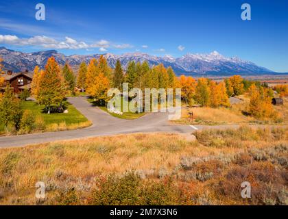 Spring Creek Ranch dans un paysage d'automne pittoresque Grand Teton National Park Wyoming, Amérique du Nord, États-Unis Banque D'Images