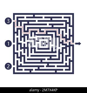 Jeu de labyrinthe. Trois entrées, une sortie et une route à droite. Mais de nombreuses voies vers l’impasse. Illustration vectorielle. SPE 10. Illustration de Vecteur