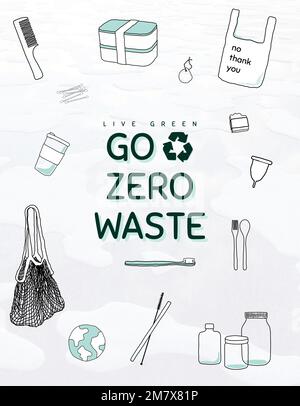 Modèle modifiable de prospectus Go Zero Waste Vector Illustration de Vecteur