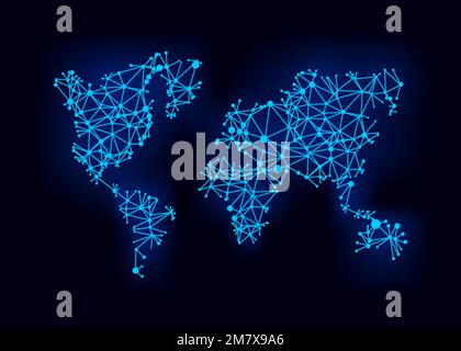Carte du monde avec cercles et lignes. Carte polygonale abstraite avec points. Maillage réseau global. Illustration vectorielle. ESP 10. Illustration de Vecteur