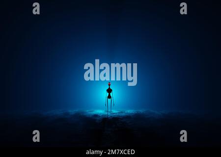 Extraterrestre sur fond bleu dégradé. 3d illustration Banque D'Images