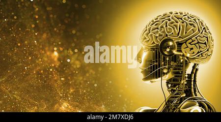 L'intelligence artificielle, humanoid cyber avec réseau neuronal pense. L'intelligence artificielle avec le cerveau numérique apprend à traiter les big data. Machin Banque D'Images