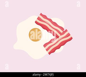 Œuf frit et bacon pour le petit déjeuner, logo petit déjeuner sain. Motif et illustration de vecteur de bacon et d'œufs classiques. Illustration de Vecteur