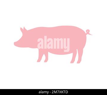 Logo animal de ferme de village de porc. Bovins domestiqués. Silhouette de cochon. Silhouette de porc pour l'industrie de la viande ou le marché agricole conception de vecteur. Illustration de Vecteur