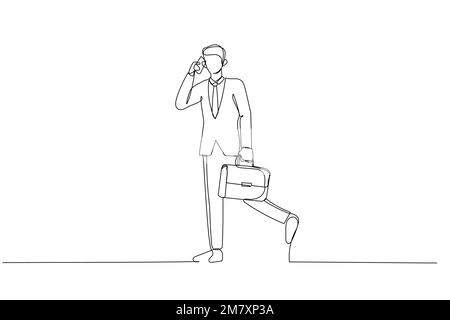 Dessin d'homme d'affaires marchant et parlant au téléphone. Dessin au trait continu Illustration de Vecteur