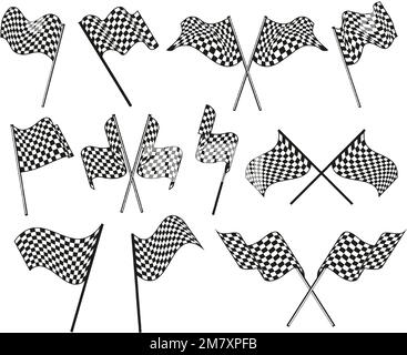 Drapeau de finition de tissage. Paire de drapeaux à carreaux, symbole de réussite et jeu d'illustrations vectorielles plates pour les gagnants de courses Illustration de Vecteur