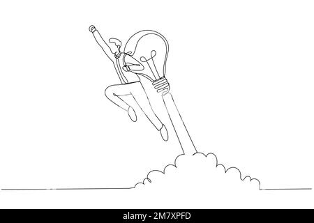 Illustration de l'homme d'affaires soufflant de la bulle de savon dans l'innovation lumineuse ampoule idées métaphore de la créativité. Style art sur une seule ligne Illustration de Vecteur