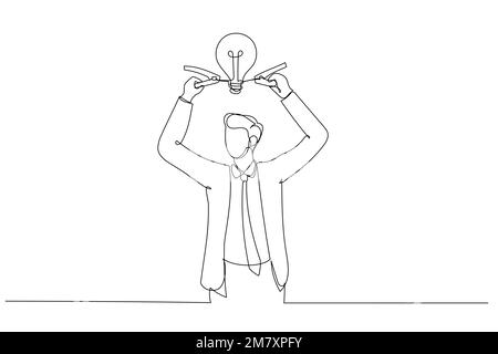 Dessin animé de l'homme d'affaires arroser plante de semis avec ampoule idée fleur concept de nouvelle idée. Un style d'art sur une ligne Illustration de Vecteur