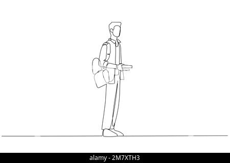 Dessin animé d'un étudiant heureux debout et posant. Un style d'art sur une ligne Illustration de Vecteur