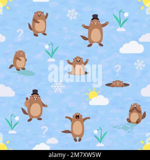 Motif sans couture avec joli marmotte, flocon de neige et fleur. Illustration vectorielle Illustration de Vecteur