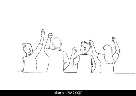 Illustration d'un groupe de personnes regardant et pointant avec les doigts. Style de dessin au trait continu unique Illustration de Vecteur