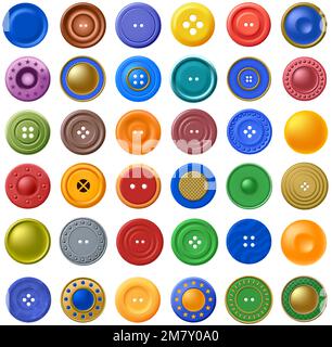 Boutons de couleur pour les vêtements. Fermeture en plastique réaliste, bouton à coudre et ensemble de vecteur d'accessoire de vêtement personnalisé Illustration de Vecteur