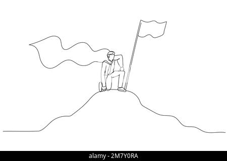 Dessin d'homme d'affaires avec le héros cape sur la montagne. Design unique de style art continu Illustration de Vecteur