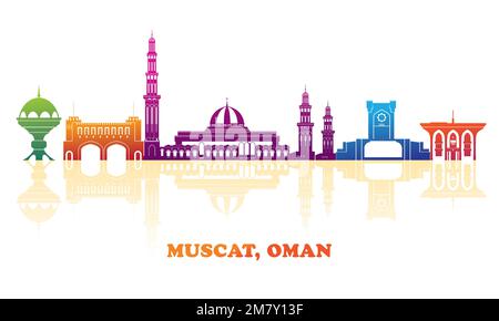 Colorfull Skyline panorama de la ville de Muscat, Oman - illustration vectorielle Illustration de Vecteur