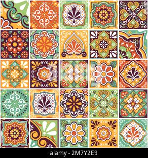 Carreaux traditionnels mexicains grande collection, motif sans couture vectoriel talavera, parfait pour les tapissères, les textiles ou les tissus - couleurs rétro Illustration de Vecteur